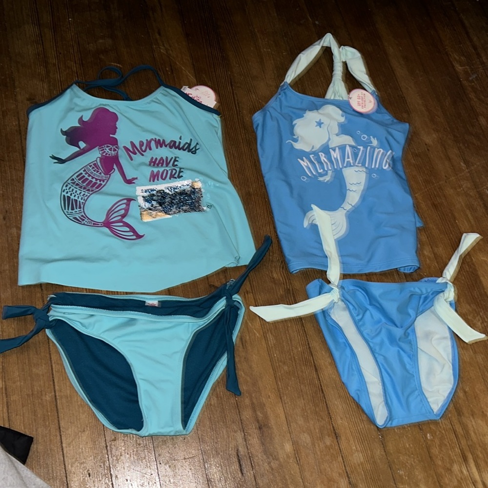 2 new girls bathing swimsuit mermaid justice blue clothing bundle 12 vintage NWT